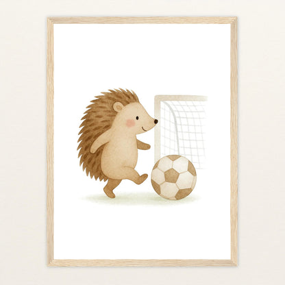 Iggi der Igel - Motiv: "Fußball" Poster mit Holzrahmen von tinylearner
