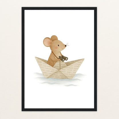 Mimi die Maus - Motiv: "Papierschiff" Poster mit Holzrahmen von tinylearner