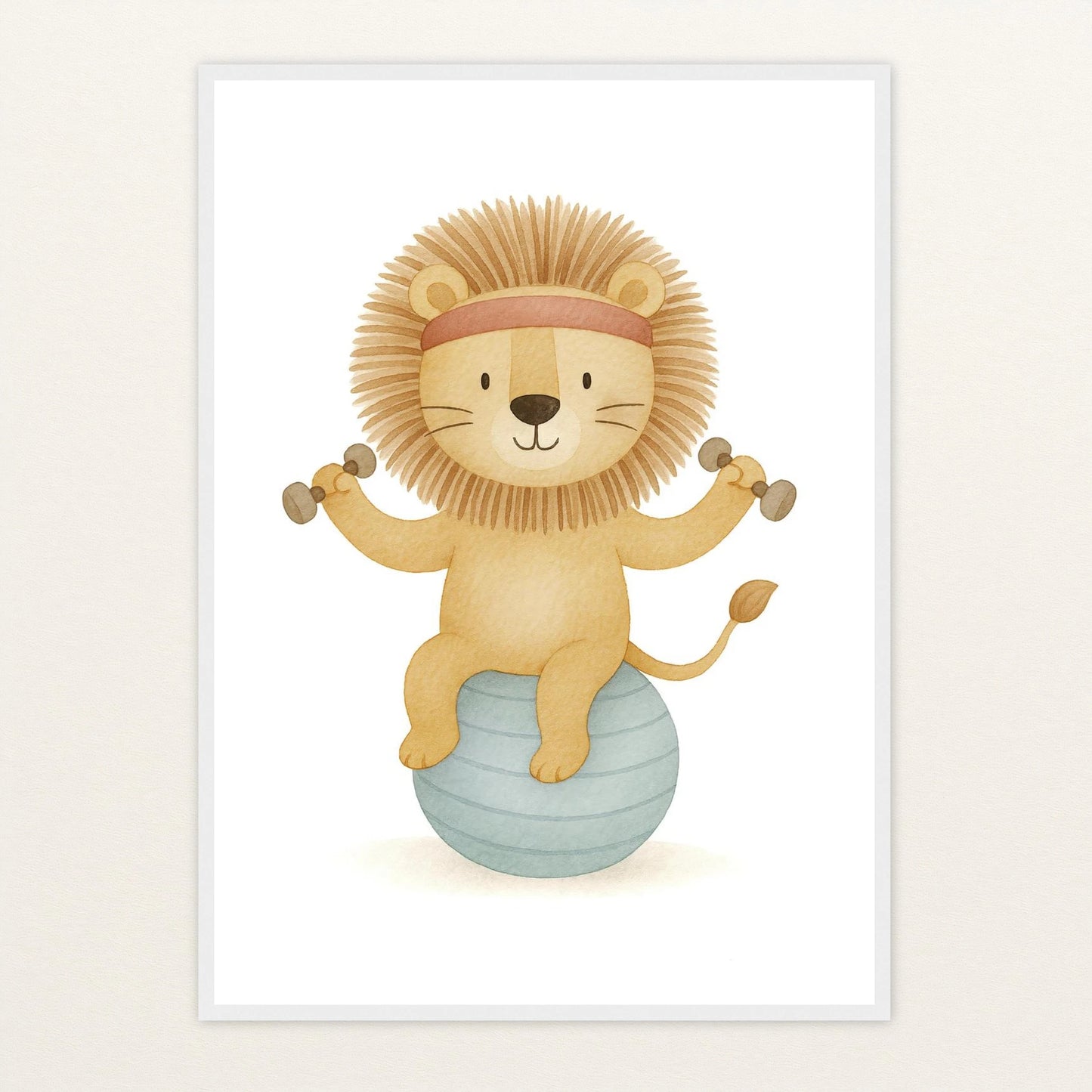 Leo der Löwe - Motiv: "Workout" Poster mit Holzrahmen von tinylearner