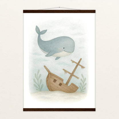 Willi der Wal - Motiv: "Schiffswrack" Poster mit Leisten von tinylearner