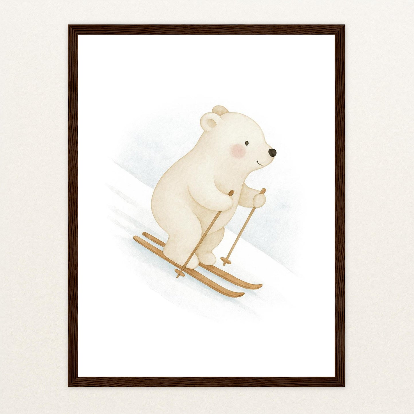 Pummel der Polarbär - Motiv: "Ski" Poster mit Holzrahmen von tinylearner