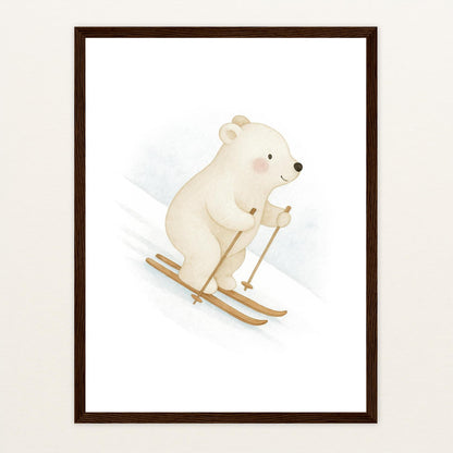 Pummel der Polarbär - Motiv: "Ski" Poster mit Holzrahmen von tinylearner