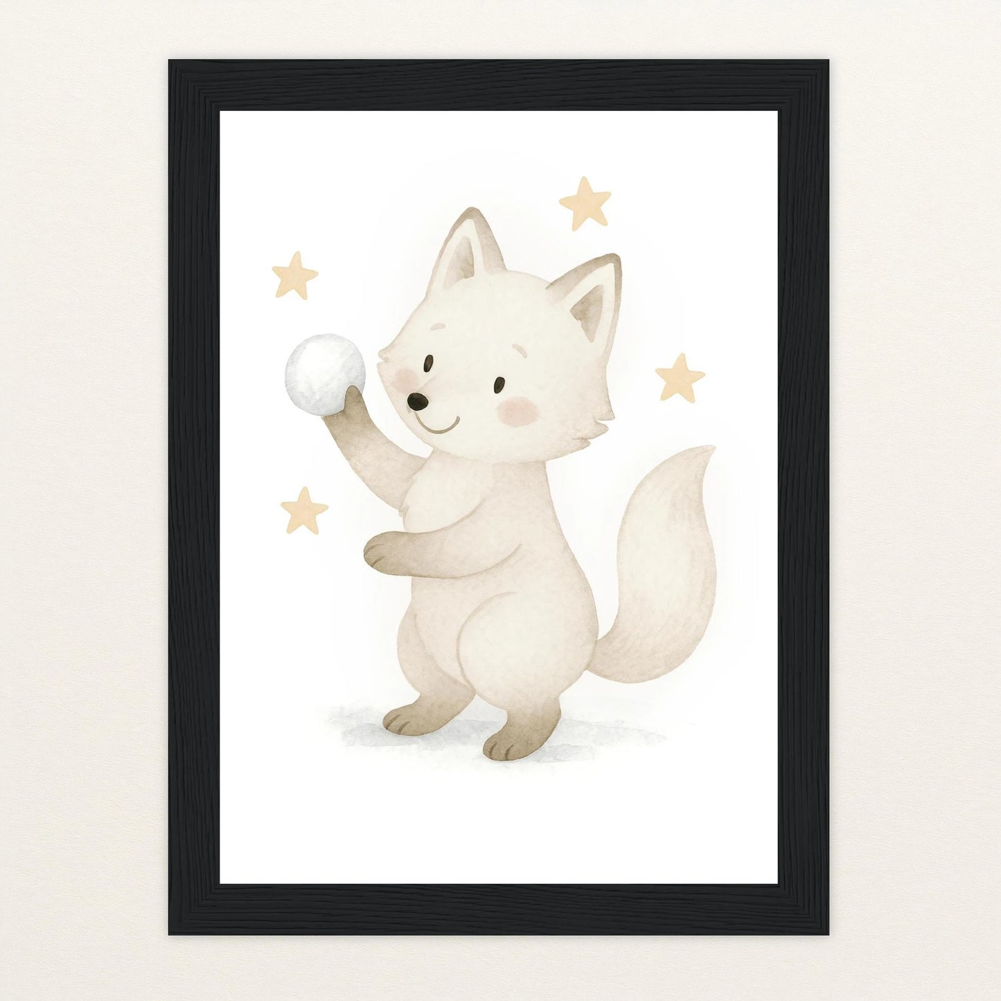 Pino der Polarfuchs - Motiv: "Schneeball" Poster mit Holzrahmen von tinylearner