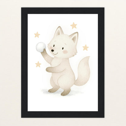 Pino der Polarfuchs - Motiv: "Schneeball" Poster mit Holzrahmen von tinylearner