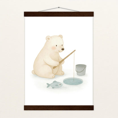Pummel der Polarbär - Motiv: "Angeln" Poster mit Leisten von tinylearner