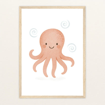 Tilli der Tintenfisch Poster mit Holzrahmen von tinylearner