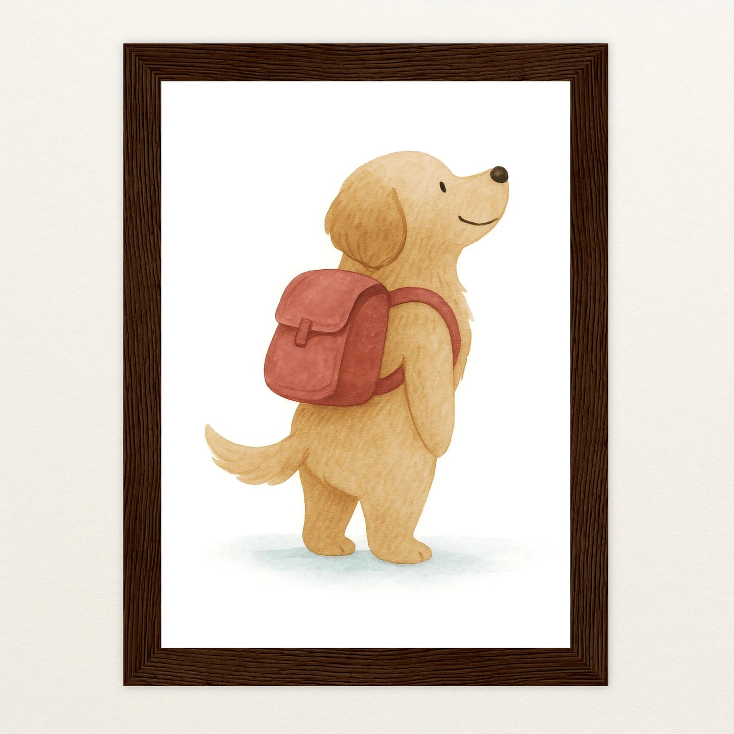 Hugo der Hund - Motiv: "Rucksack" Poster mit Holzrahmen von tinylearner