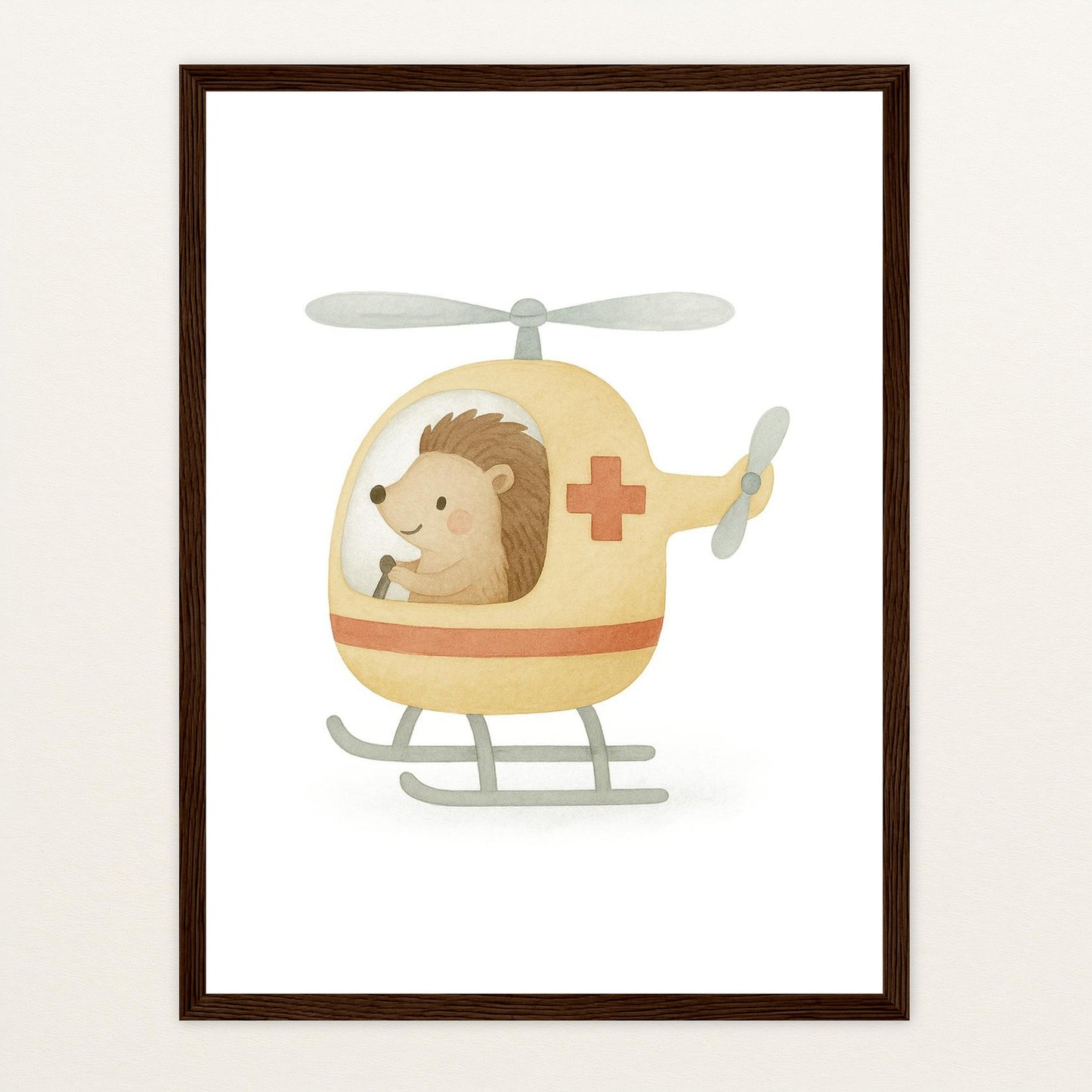 Iggi der Igel - Motiv: "Rettungshubschrauber" Poster mit Holzrahmen von tinylearner