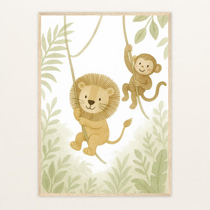 Tierfreunde - Motiv: "Lianen" Poster mit Holzrahmen von tinylearner