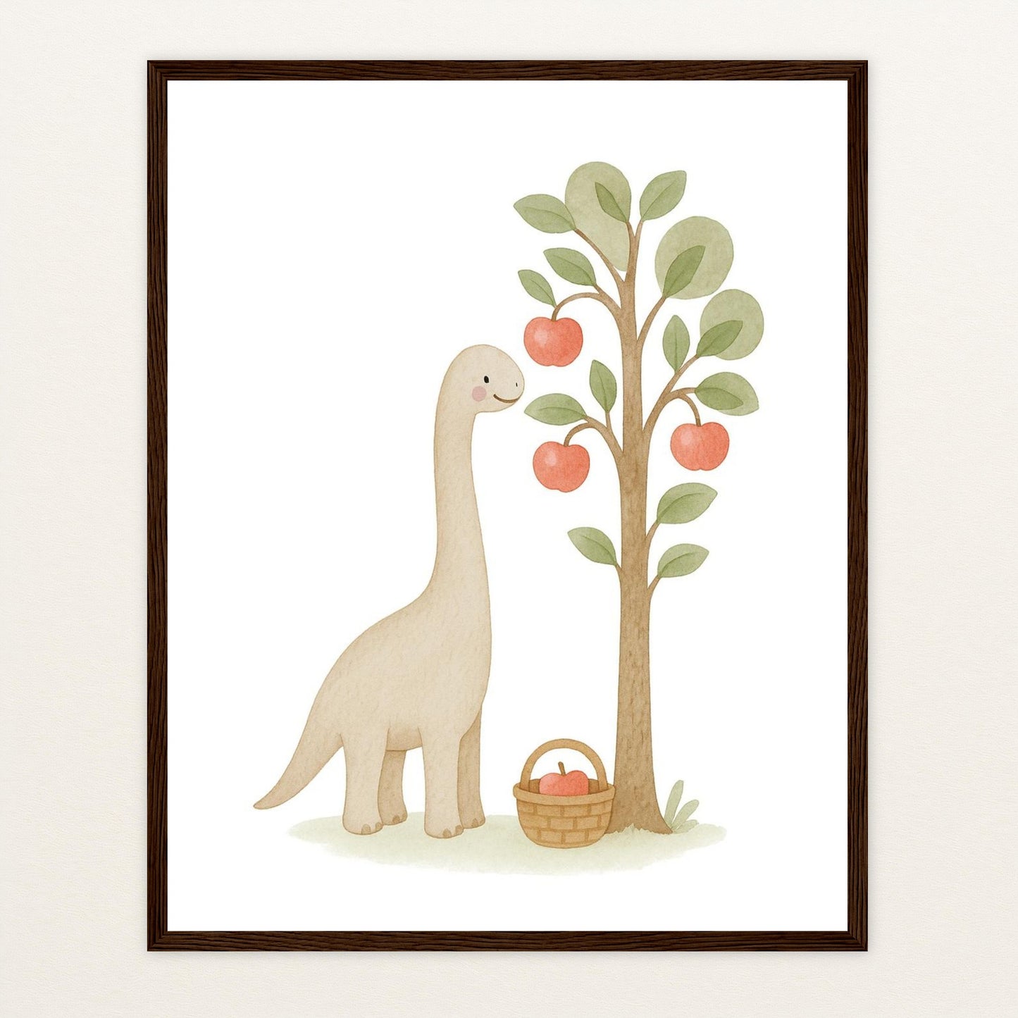 Dinosaurier Brachiosaurus - Motiv: "Apfelbaum" Poster mit Holzrahmen von tinylearner