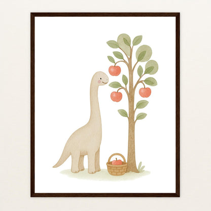 Dinosaurier Brachiosaurus - Motiv: "Apfelbaum" Poster mit Holzrahmen von tinylearner