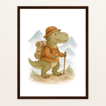 Dinosaurier T-Rex - Motiv: "Wandern" Poster mit Holzrahmen von tinylearner