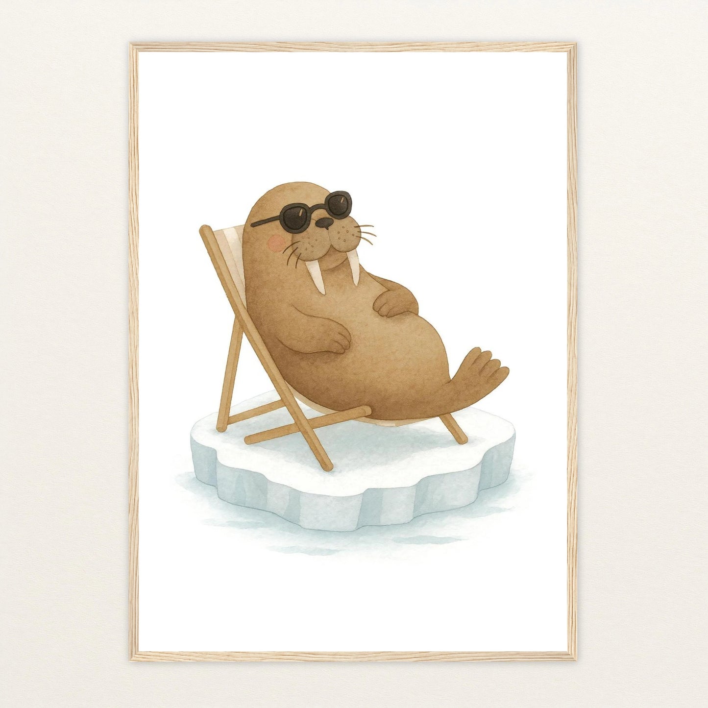 Wally das Walross - Motiv: "Liegestuhl" Poster mit Holzrahmen von tinylearner