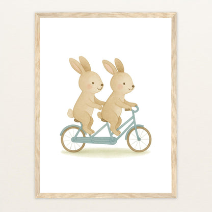 Holly der Hase - Motiv: "Tandem" Poster mit Holzrahmen von tinylearner