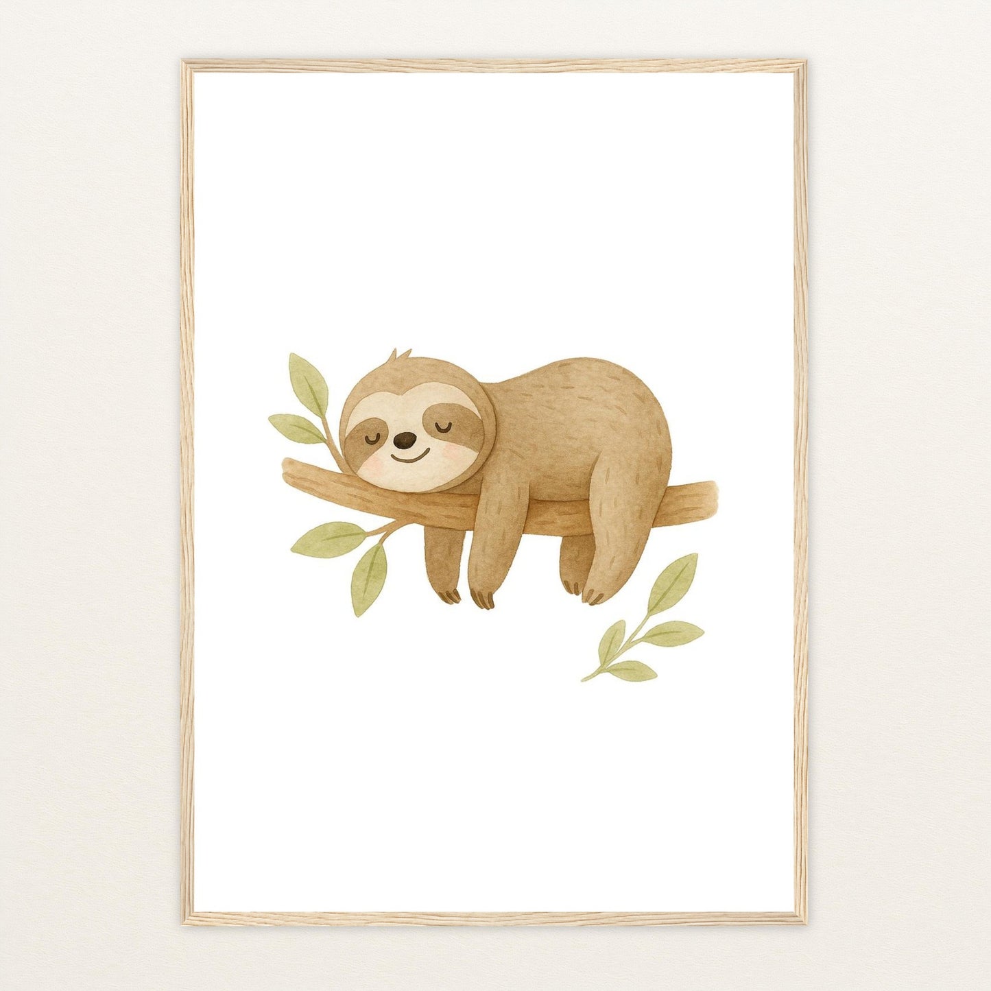 Fred das Faultier Poster mit Holzrahmen von tinylearner