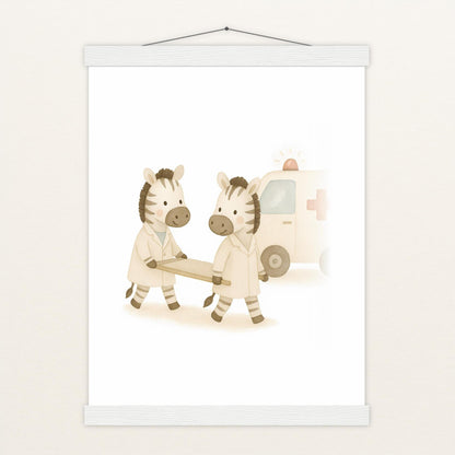 Zinni das Zebra - Motiv: "Krankenwagen" Poster mit Leisten von tinylearner