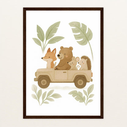 Tierfreunde - Motiv: "Safari" Poster mit Holzrahmen von tinylearner