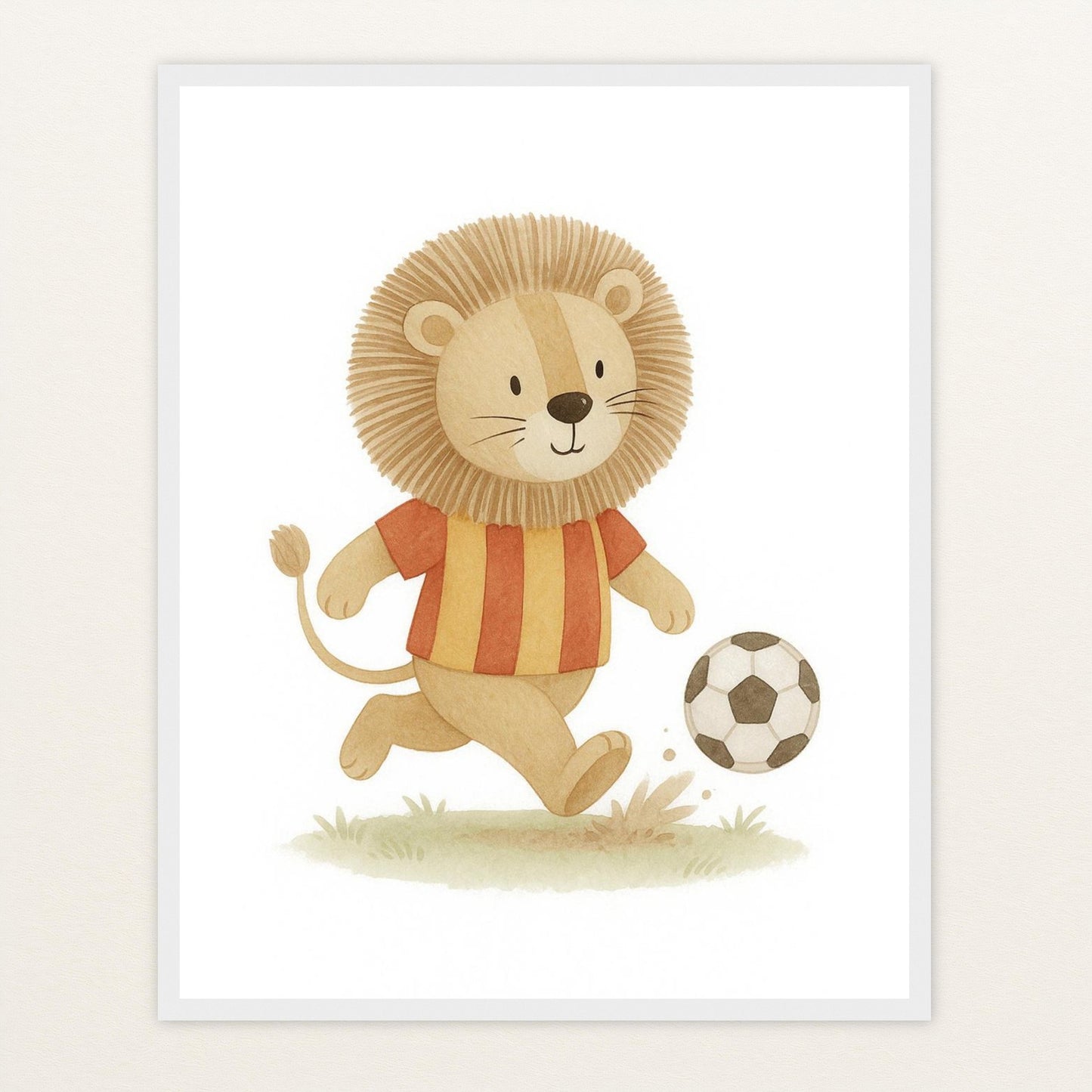 Leo der Löwe - Motiv: "Fußball" Poster mit Holzrahmen von tinylearner