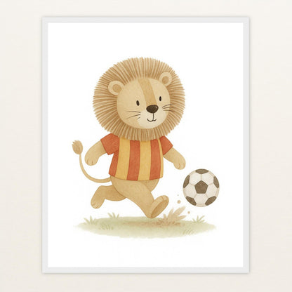 Leo der Löwe - Motiv: "Fußball" Poster mit Holzrahmen von tinylearner
