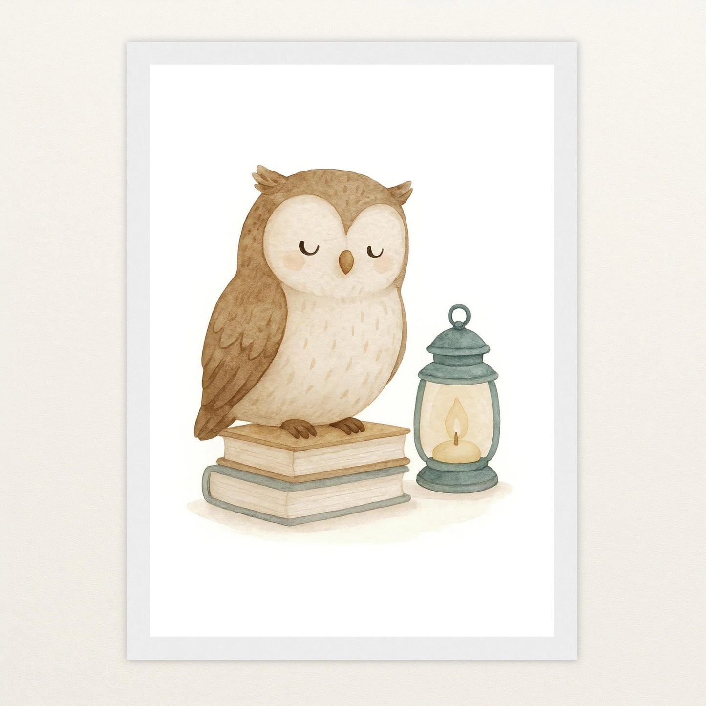 Emmi die Eule - Motiv: "Buch" Poster mit Holzrahmen von tinylearner