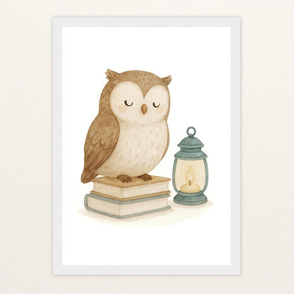 Emmi die Eule - Motiv: "Buch" Poster mit Holzrahmen von tinylearner