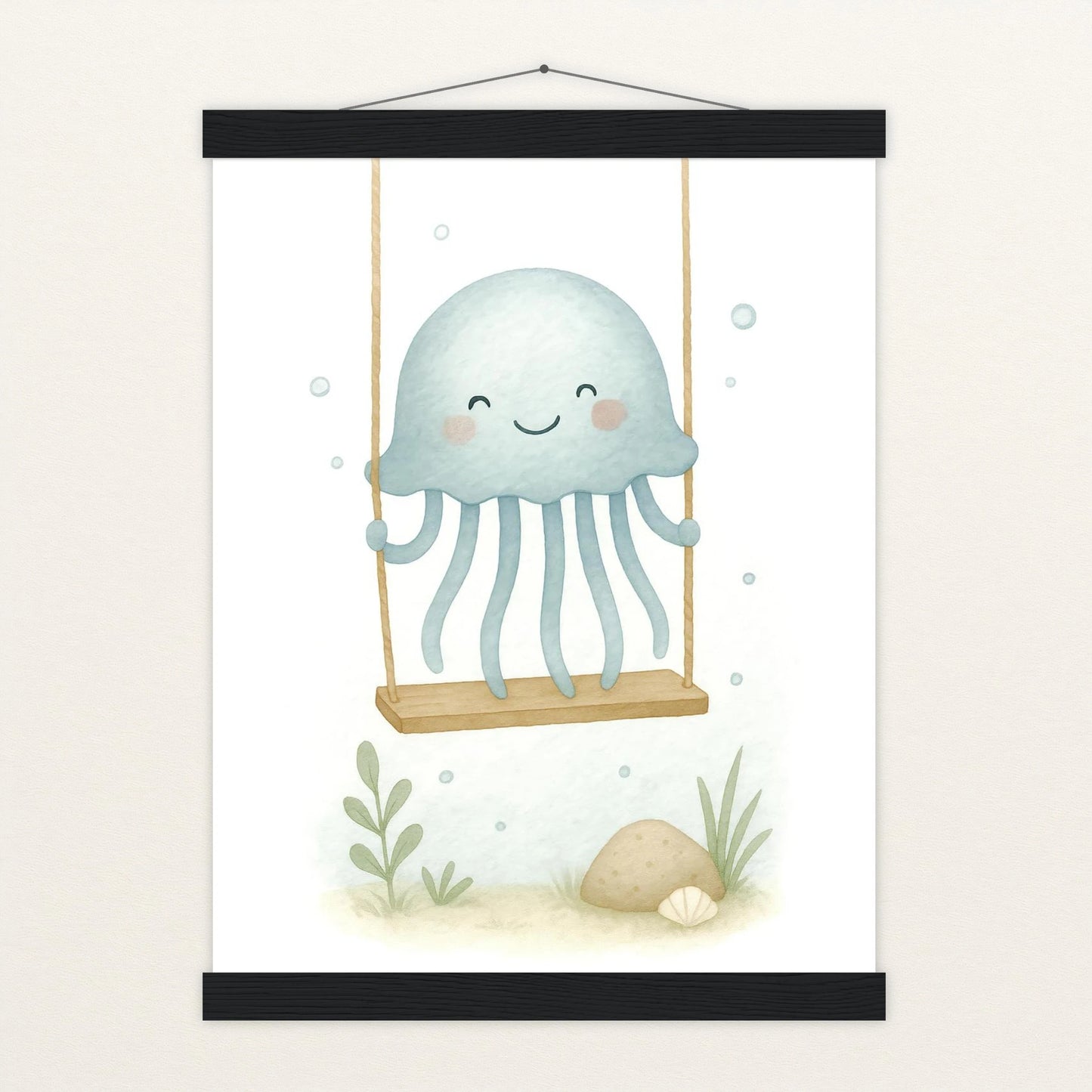 Quinn die Qualle - Motiv: "Schaukel" Poster mit Leisten von tinylearner
