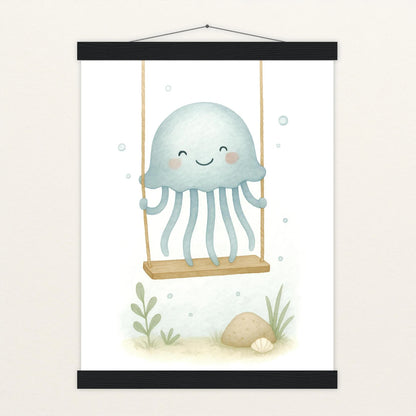 Quinn die Qualle - Motiv: "Schaukel" Poster mit Leisten von tinylearner