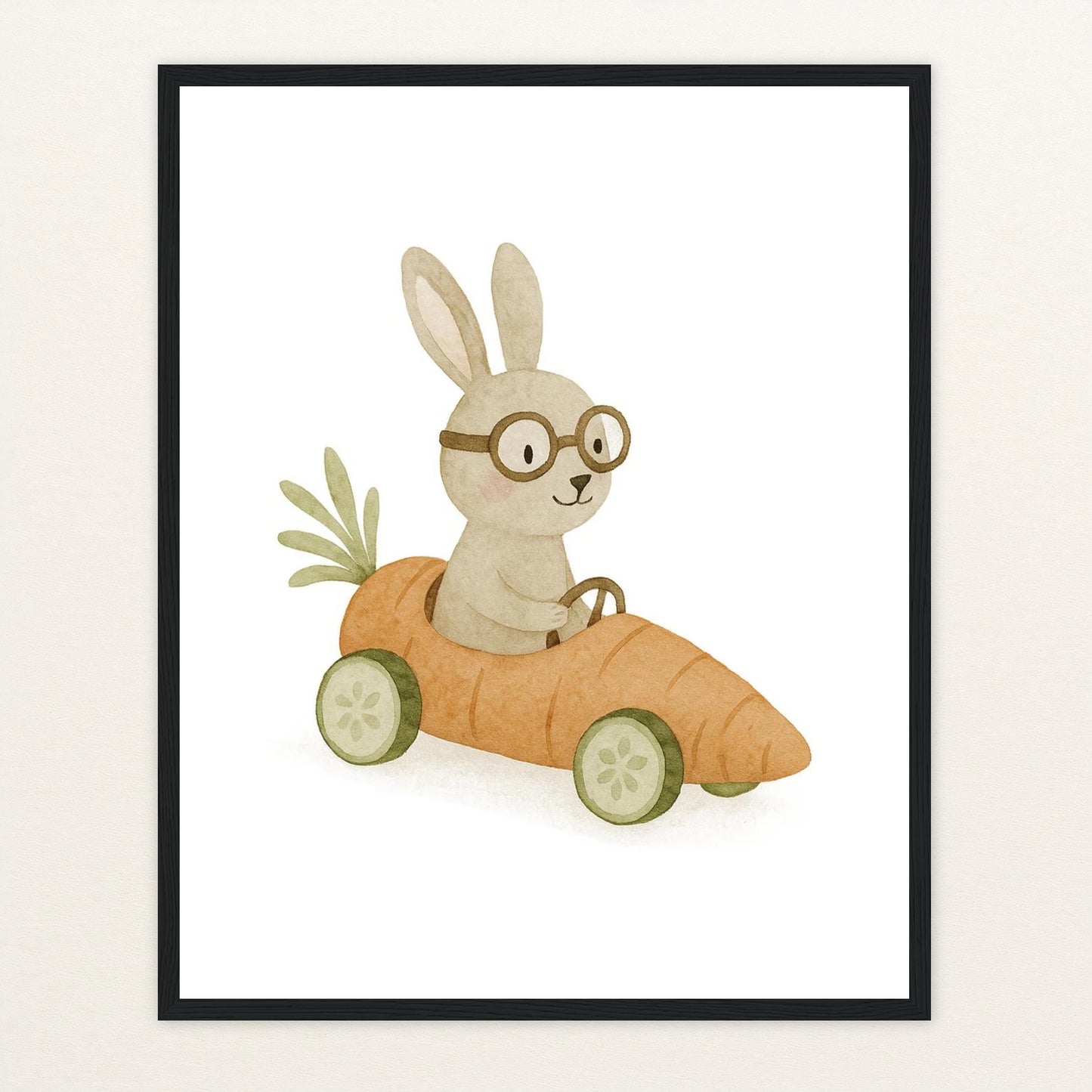 Holly der Hase - Motiv: "Rennmöhre" Poster mit Holzrahmen von tinylearner