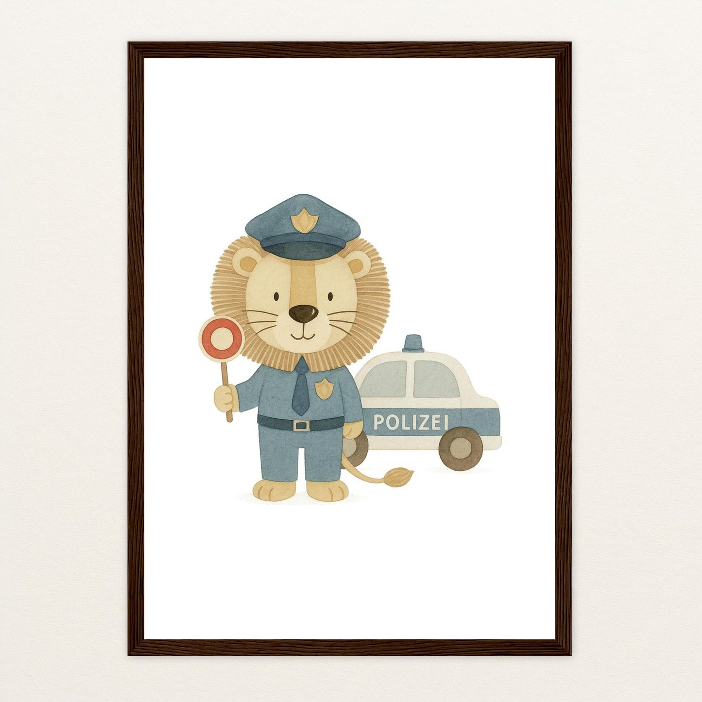 Leo der Löwe - Motiv: "Polizei" Poster mit Holzrahmen von tinylearner