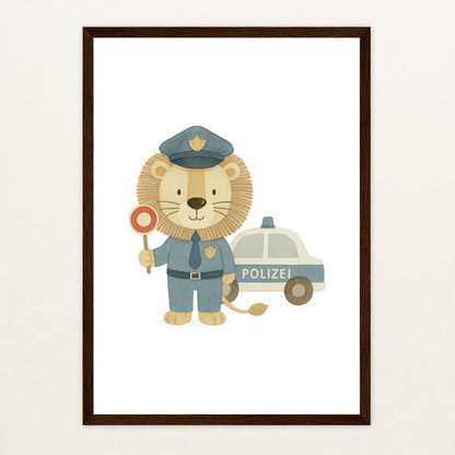 Leo der Löwe - Motiv: "Polizei" Poster mit Holzrahmen von tinylearner