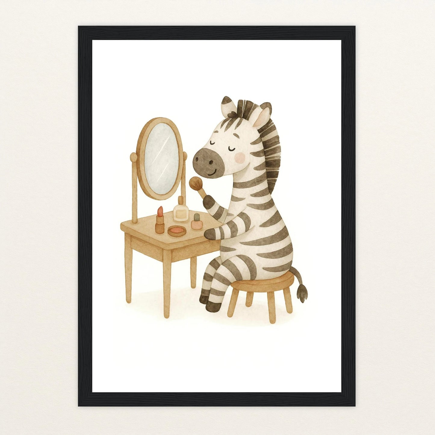 Zinni das Zebra - Motiv: "Schminken" Poster mit Holzrahmen von tinylearner