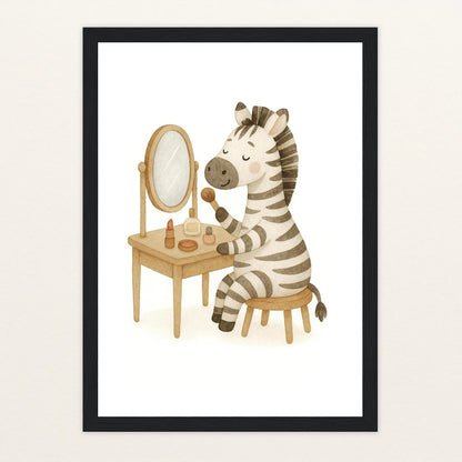 Zinni das Zebra - Motiv: "Schminken" Poster mit Holzrahmen von tinylearner