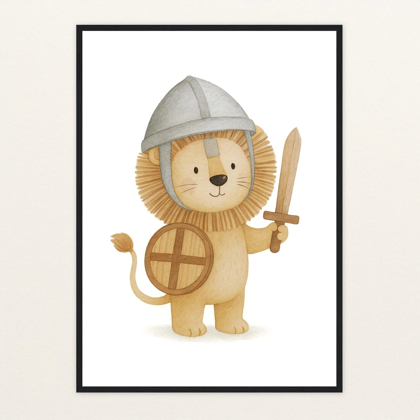 Leo der Löwe - Motiv: "Ritter" Poster mit Holzrahmen von tinylearner