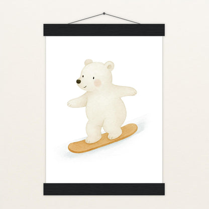 Pummel der Polarbär - Motiv: "Snowboard" Poster mit Leisten von tinylearner