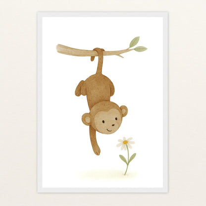 Aki der Affe - Motiv: "Gänseblümchen" Poster mit Holzrahmen von tinylearner