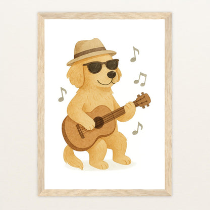 Hugo der Hund - Motiv: "Gitarre" Poster mit Holzrahmen von tinylearner