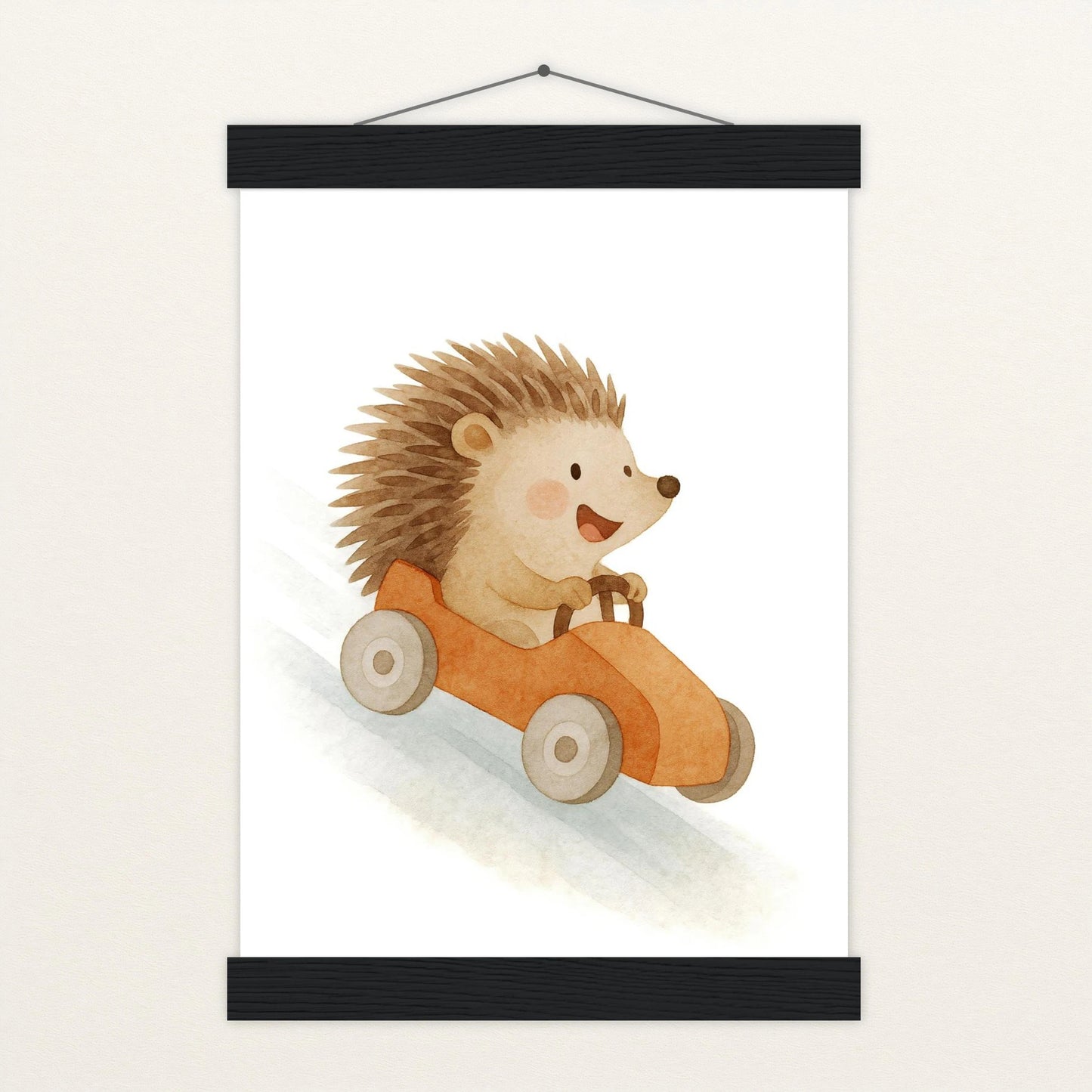 Iggi der Igel - Motiv: "Rennwagen" Poster mit Leisten von tinylearner