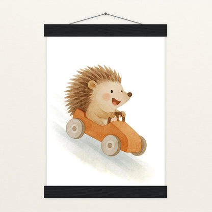 Iggi der Igel - Motiv: "Rennwagen" Poster mit Leisten von tinylearner