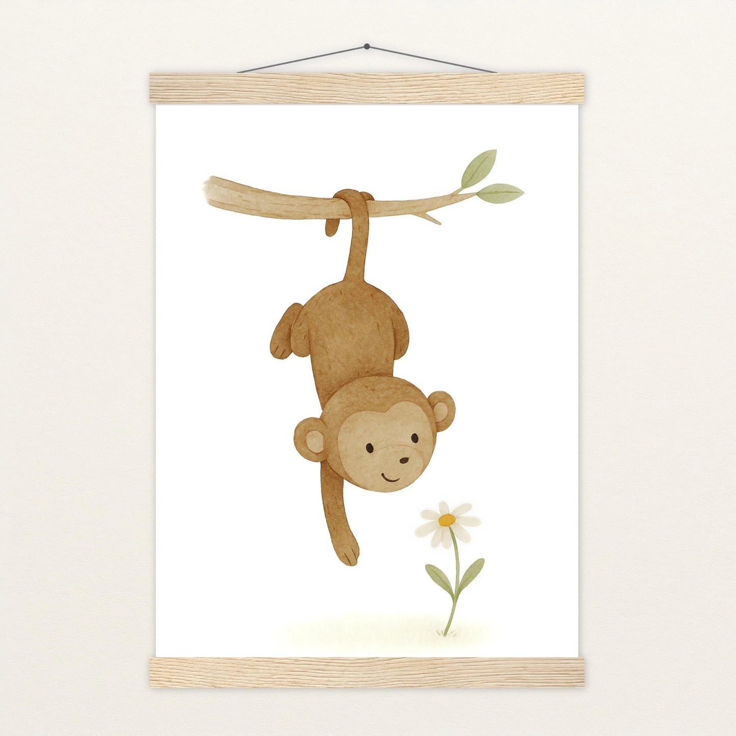 Aki der Affe - Motiv: "Gänseblümchen" Poster mit Leisten von tinylearner