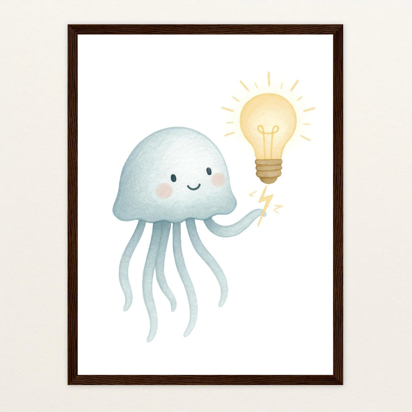 Quinn die Qualle - Motiv: "Glühbirne" Poster mit Holzrahmen von tinylearner