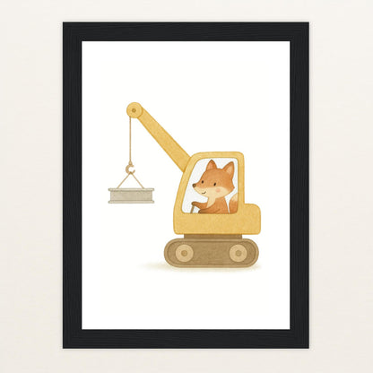 Finnegan der Fuchs - Motiv: "Kran" Poster mit Holzrahmen von tinylearner