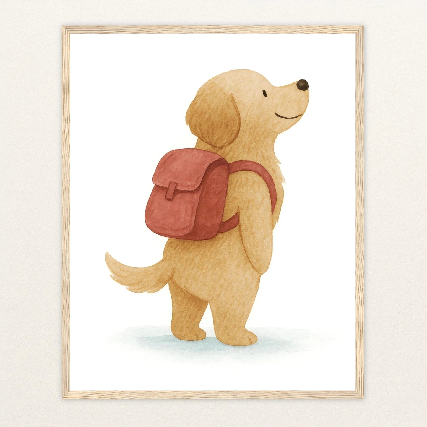 Hugo der Hund - Motiv: "Rucksack" Poster mit Holzrahmen von tinylearner