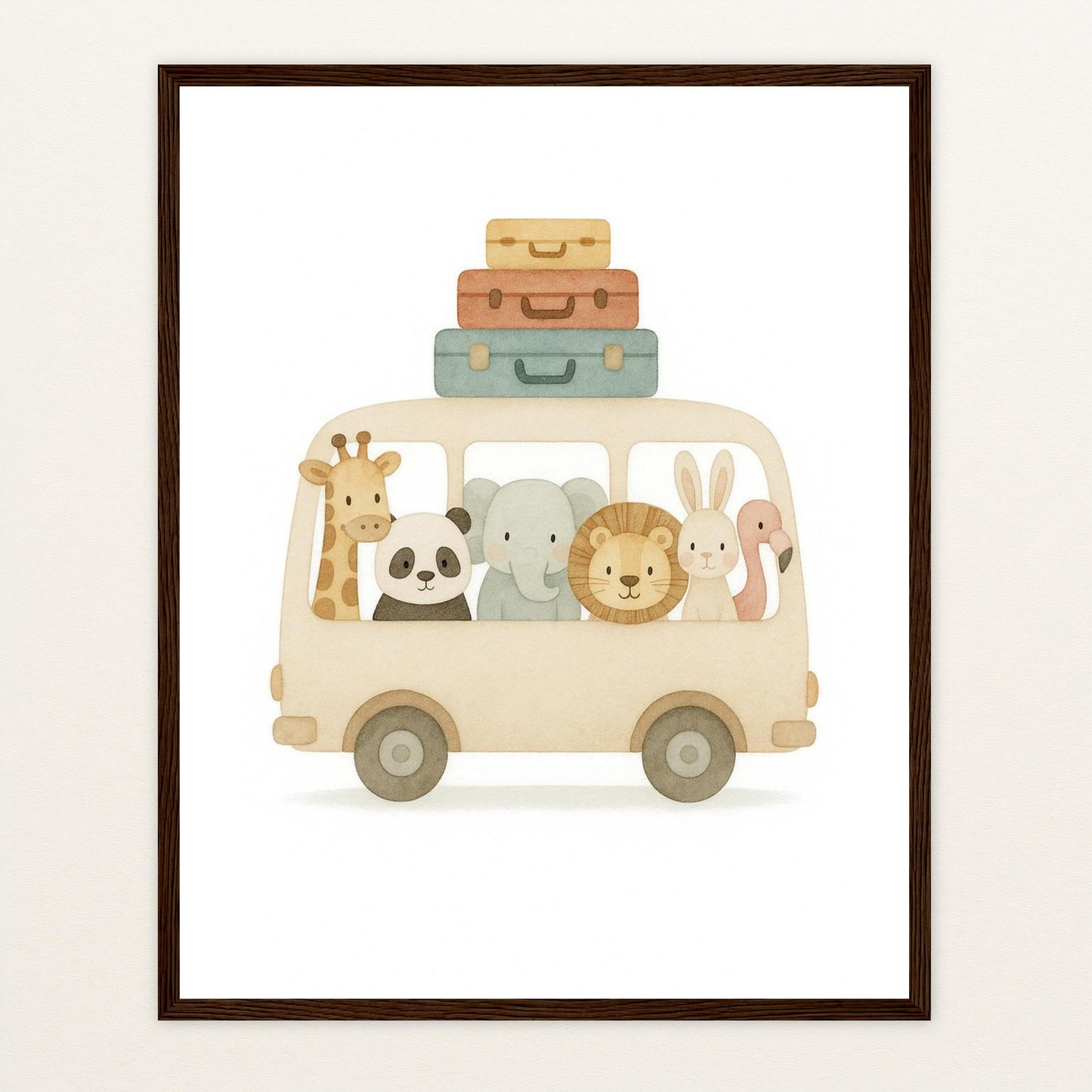 Tierfreunde - Motiv: "Reisebus" Poster mit Holzrahmen von tinylearner