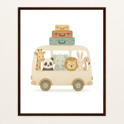 Tierfreunde - Motiv: "Reisebus" Poster mit Holzrahmen von tinylearner