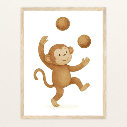 Aki der Affe - Motiv: "Kokosnuss" Poster mit Holzrahmen von tinylearner
