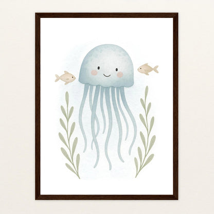 Quinn die Qualle Poster mit Holzrahmen von tinylearner