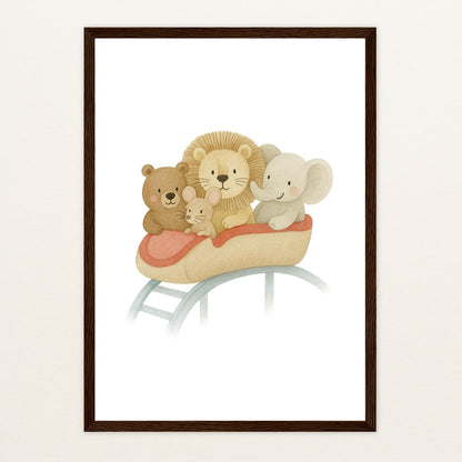 Tierfreunde - Motiv: "Achterbahn" Poster mit Holzrahmen von tinylearner