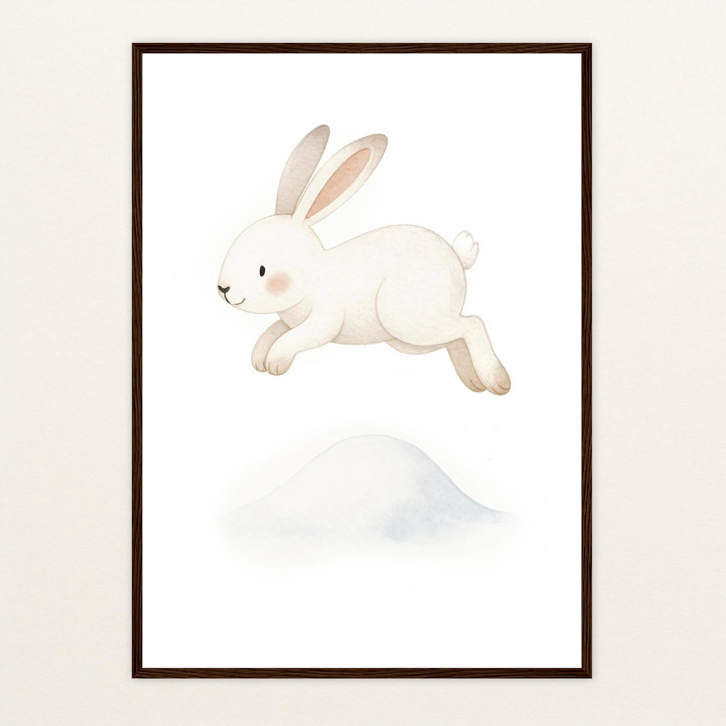 Sina der Schneehase - Motiv: "Schneehügel" Poster mit Holzrahmen von tinylearner