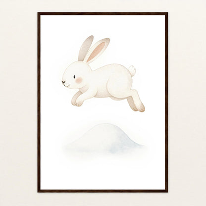 Sina der Schneehase - Motiv: "Schneehügel" Poster mit Holzrahmen von tinylearner