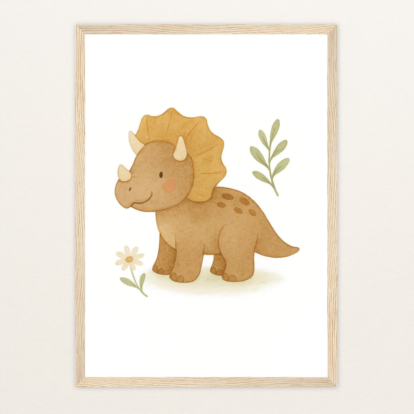 Dinosaurier Triceratops Poster mit Holzrahmen von tinylearner